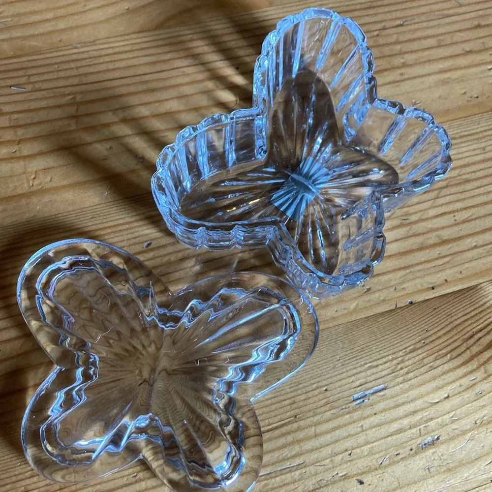 Vintage Lead Crystal Butterfly Jewelry Box, glass trinket holder ring box gift