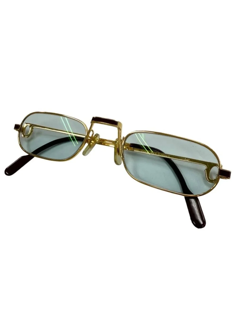 Cartier Vintage Square Logo Eyewear Sunglasses Gold Bordeaux Blue