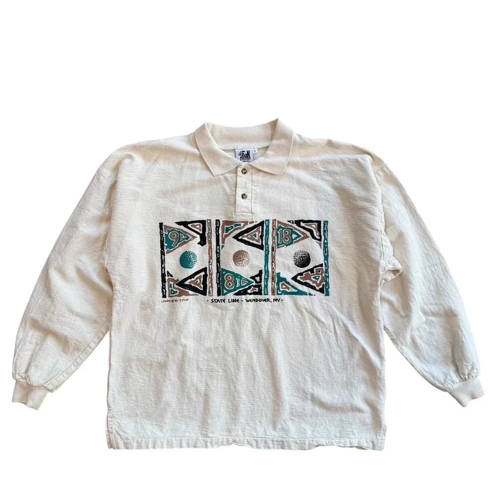 Vintage 90s‎ 4Fun Originals Golf Long Sleeve Polo Shirt State Line XL