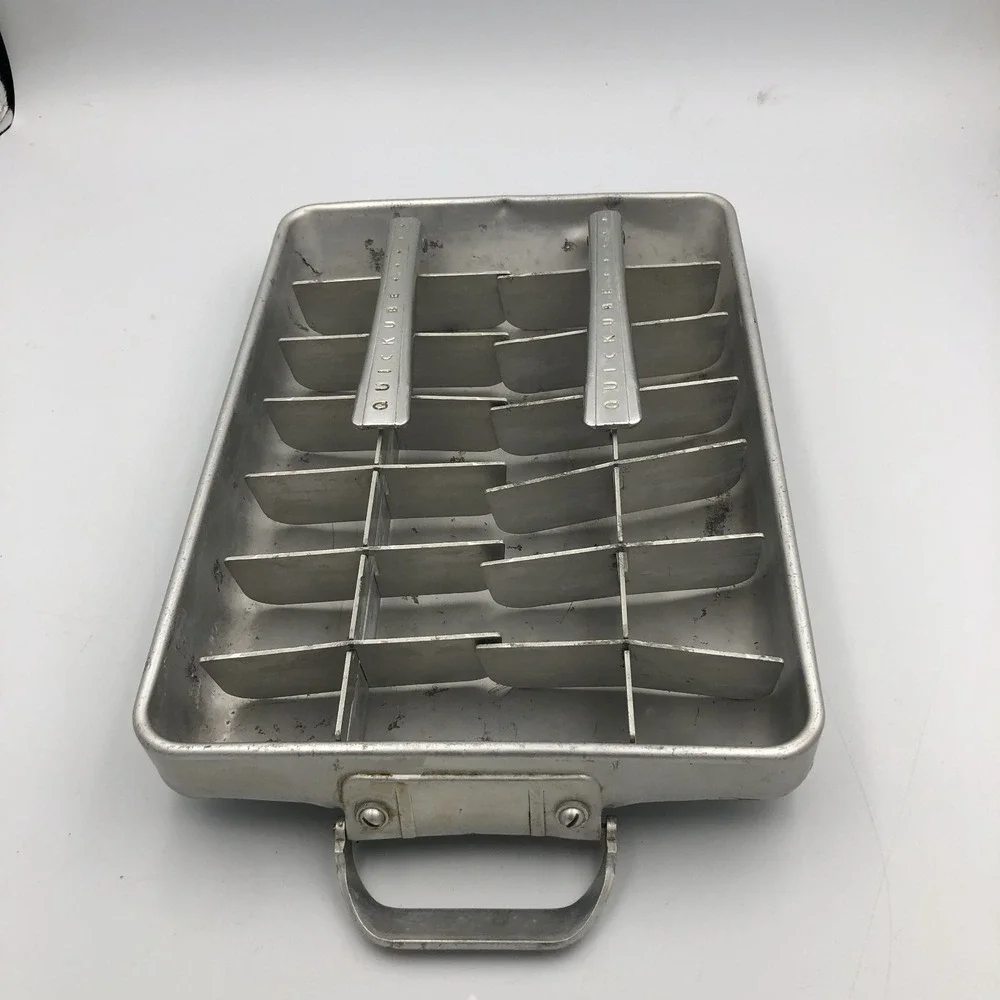 Vintage Double Fridgidaire Ice Cube Tray Quickube Aluminum Metal Quick‎ Release
