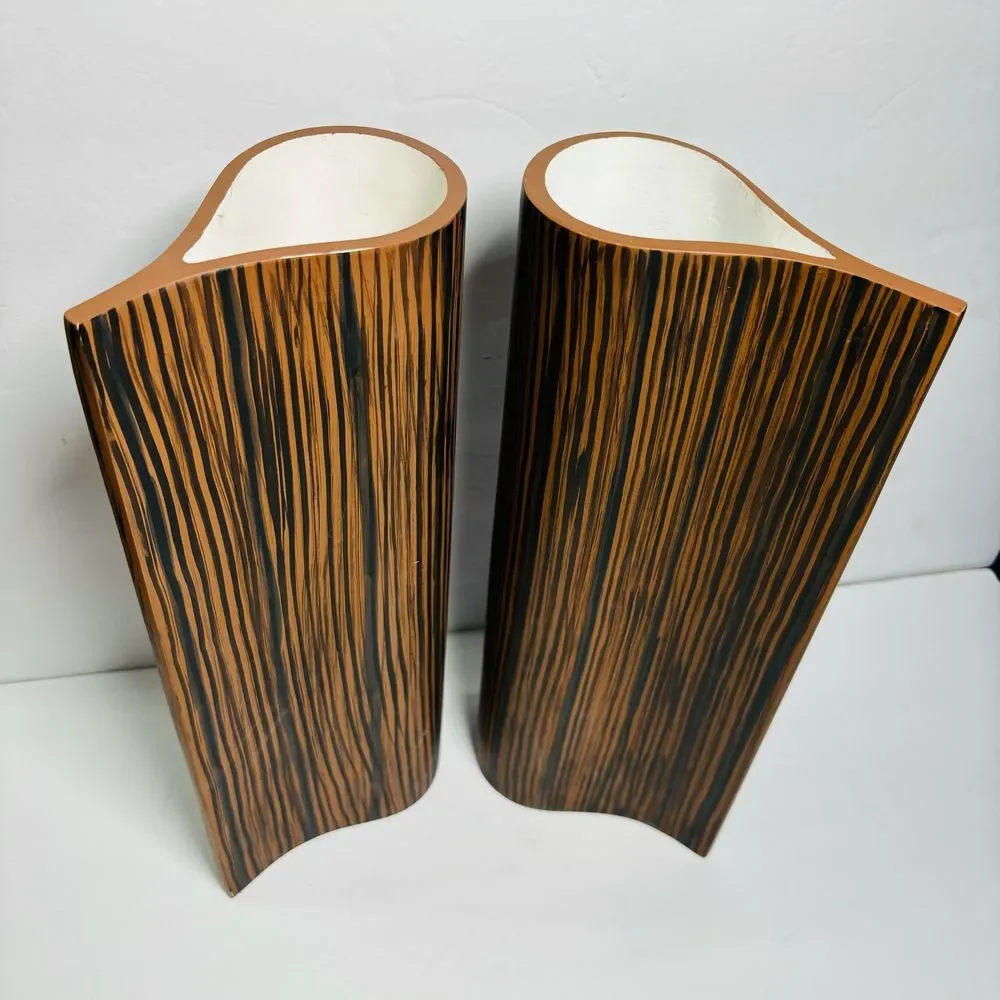 Large Ceramic Resin Wooden Teardrop Flower Display Vases Rustic MCM Mid‎ Century