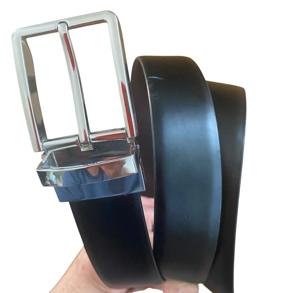 Vetelli Mens Reversible Leather Belt Black Brown Silver Swivel Buckle Size 36