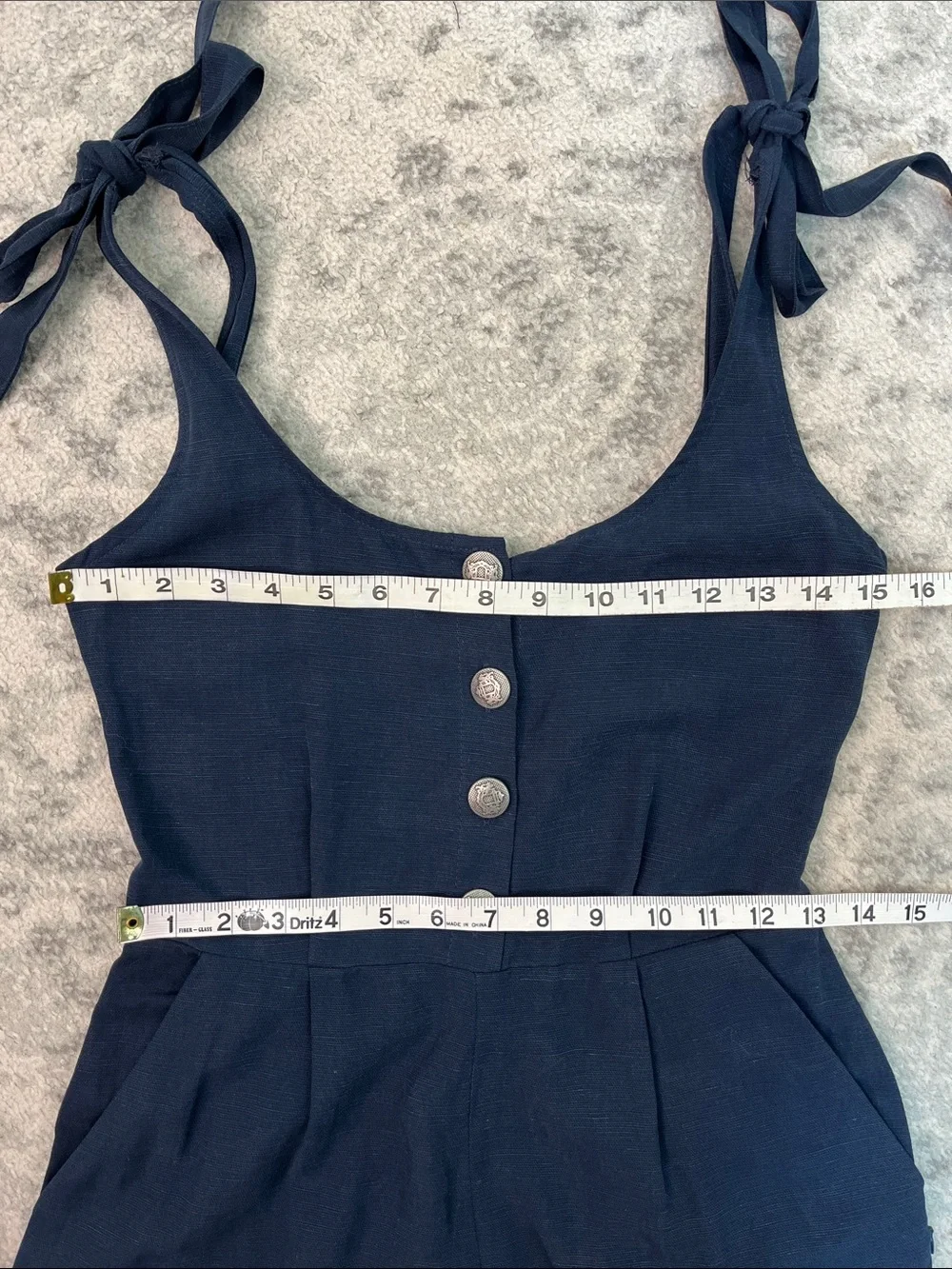 ZARA TRF COLLECTION NAVY BLUE WIDE LEG JUMPSUIT TIE SHOULDER LINEN RAYON SZ XS