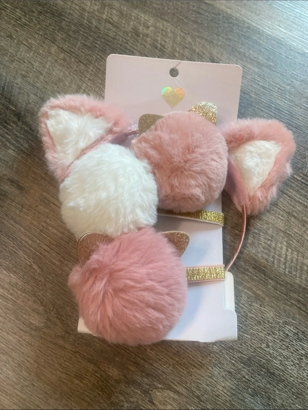 NWT Children’s Place furry 3 Pompoms pony’os  Cat Ear Headband Set