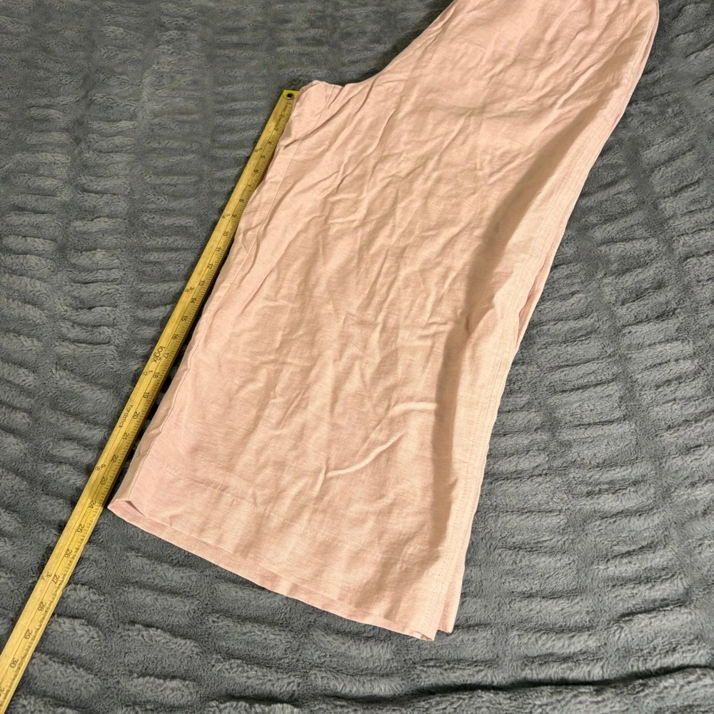 H&M Pink Linen Blend Wide Leg Culotte Pants XL High Waist Relaxed Crop AQ240