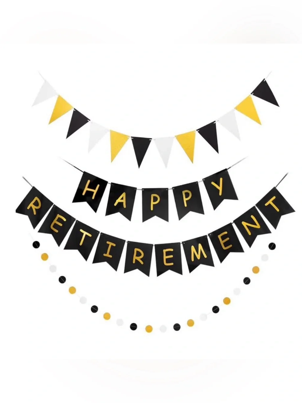 Black and Gold Happy Retirement Banner Garland - Party Decorations