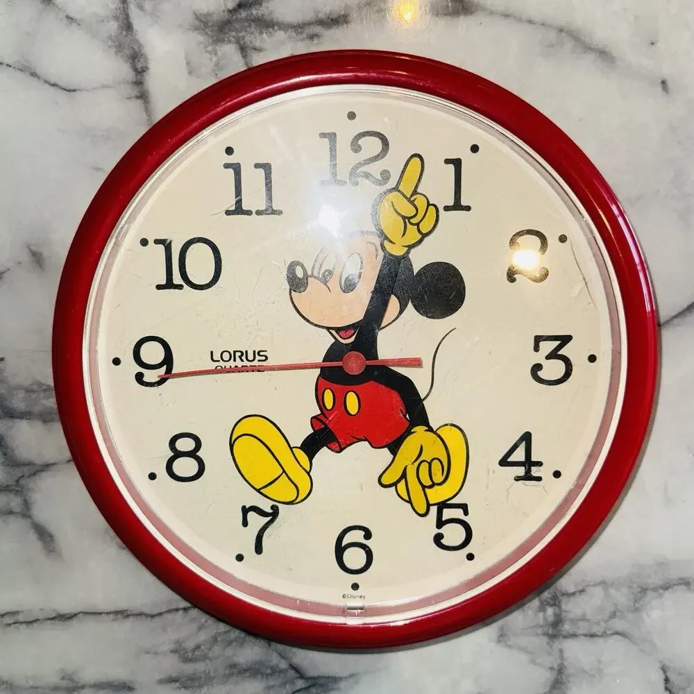 Vintage Walt Disney Mickey Mouse Moving Arms Wall Clock Lorus Quartz MadeInJapan