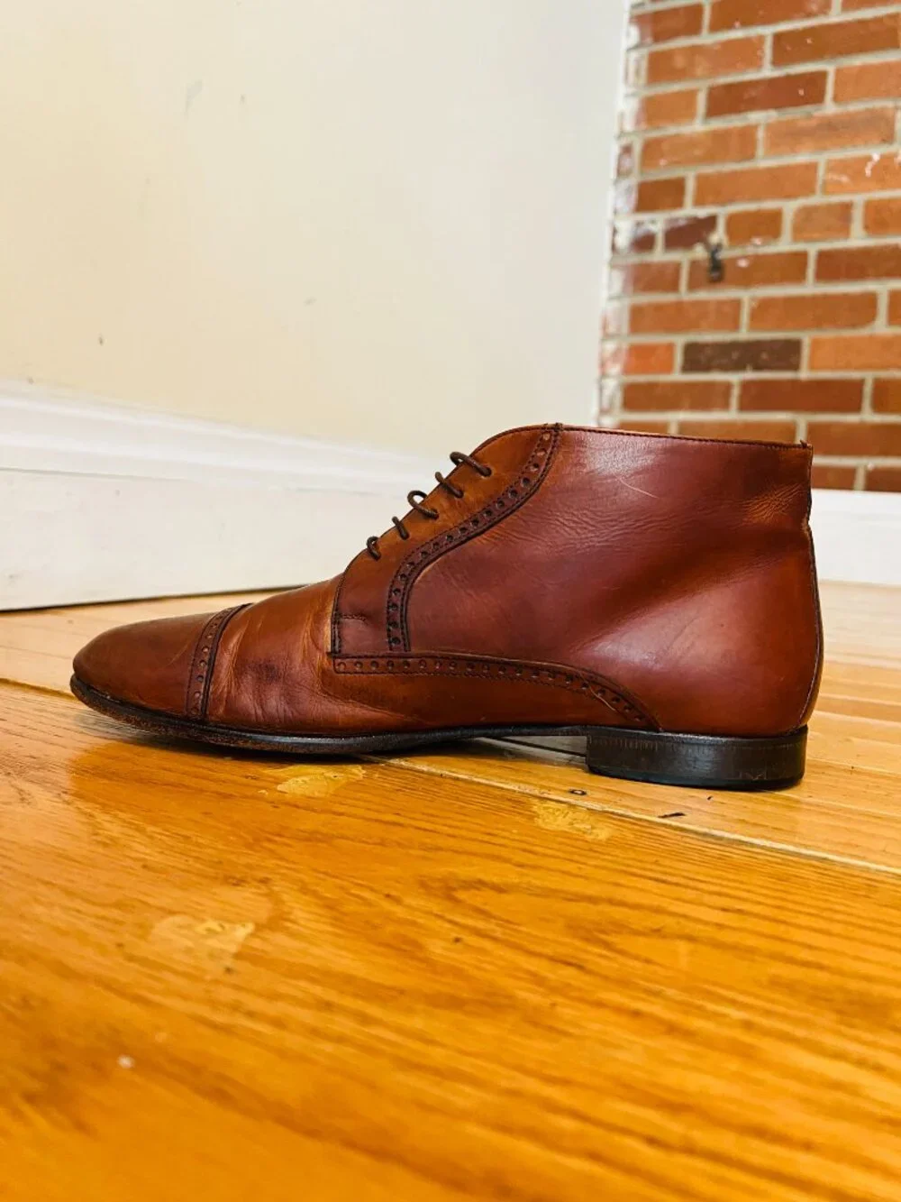 VTG Bostonian Oxford Ankle Boots Mens 9.5 Brown Leather Lace Up Chukka Italy