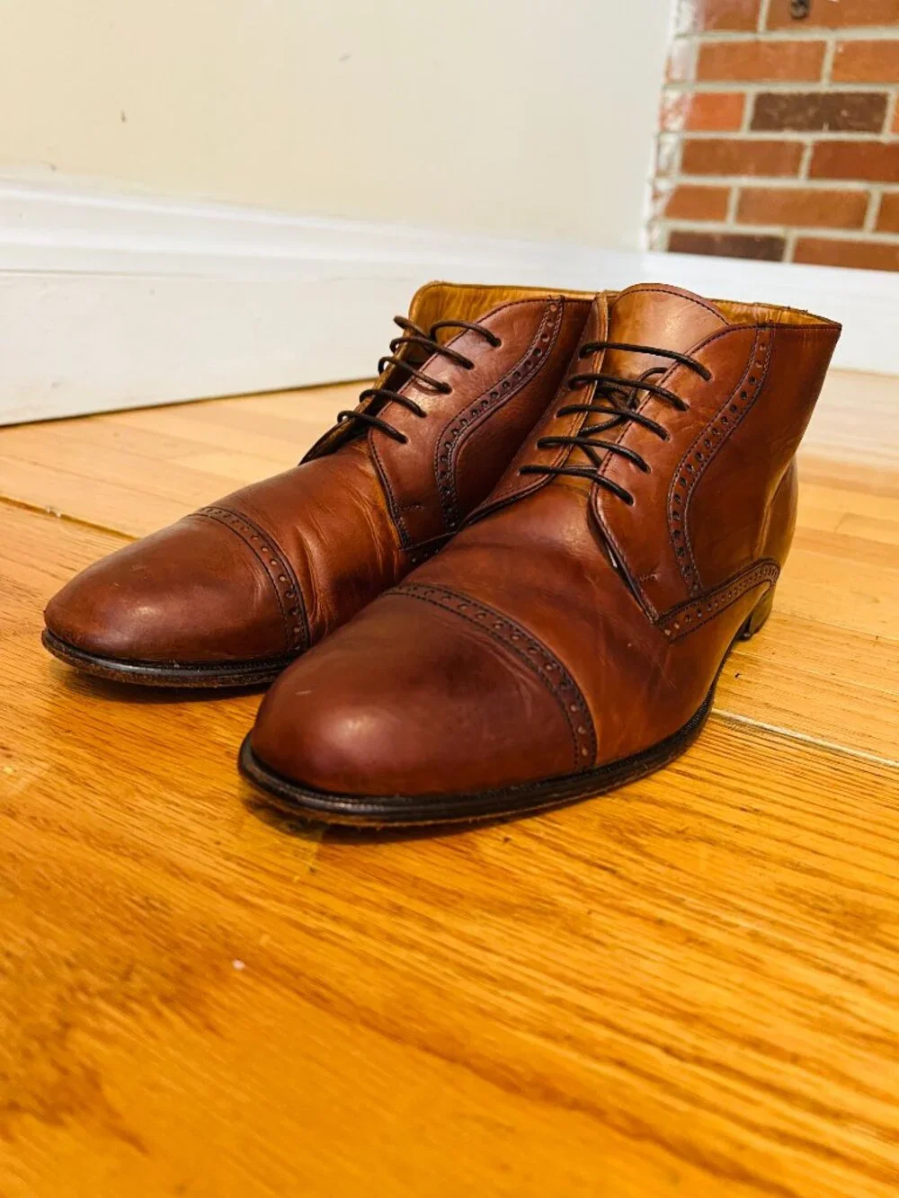 VTG Bostonian Oxford Ankle Boots Mens 9.5 Brown Leather Lace Up Chukka Italy