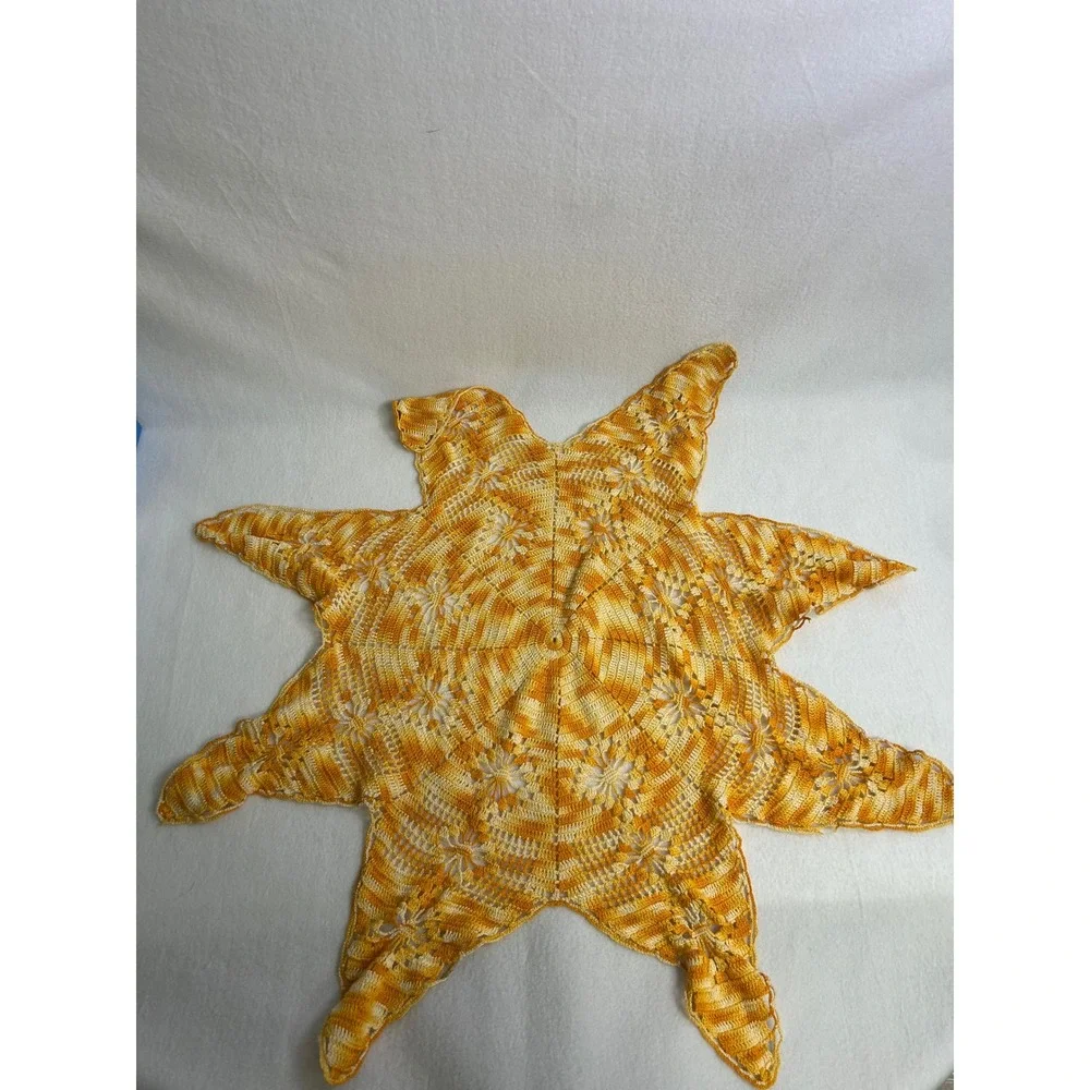Boho Cottagecore Handmade OS Yellow Orange Crochet Star Sunburst Doily