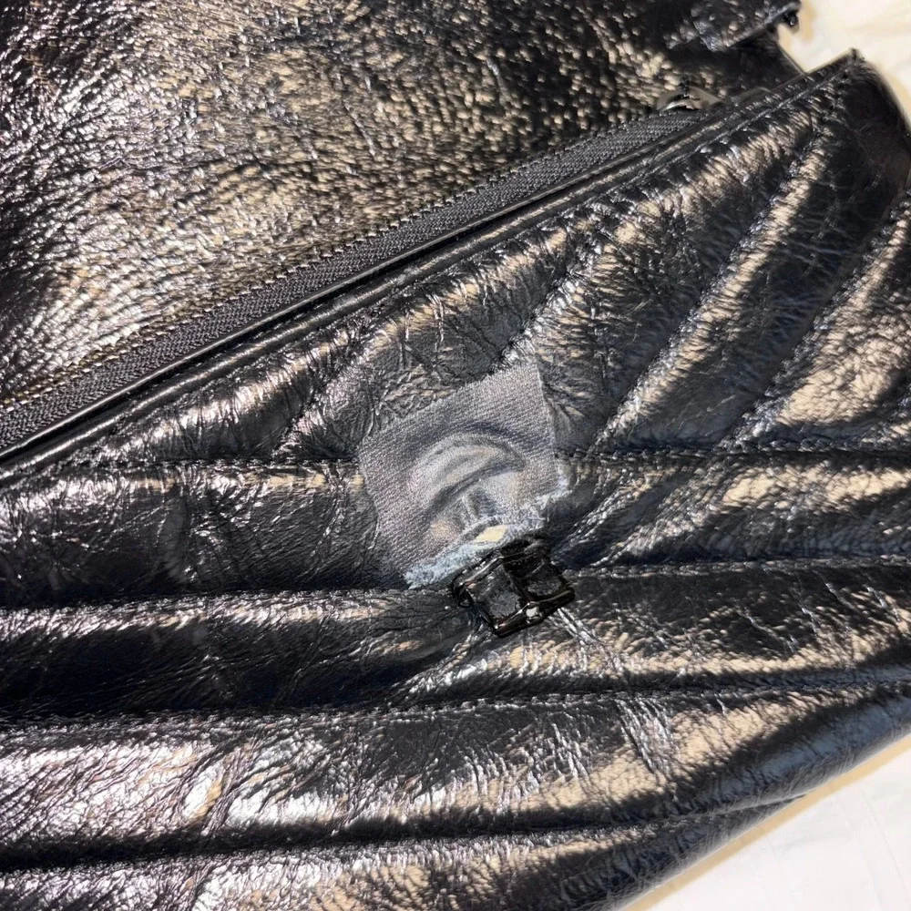 Tory Burch Crossbody Bag Womens Black Kira Chevron Crinkled Patent Leather Quilt