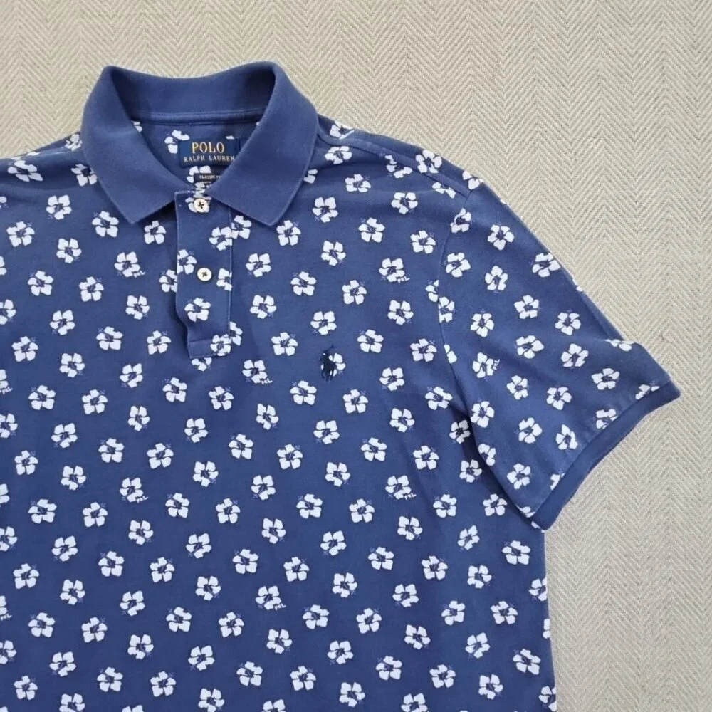 Polo‎ Ralph Lauren Classic Fit PRL Polo Shirt Men's Medium Blue Floral EUC LN