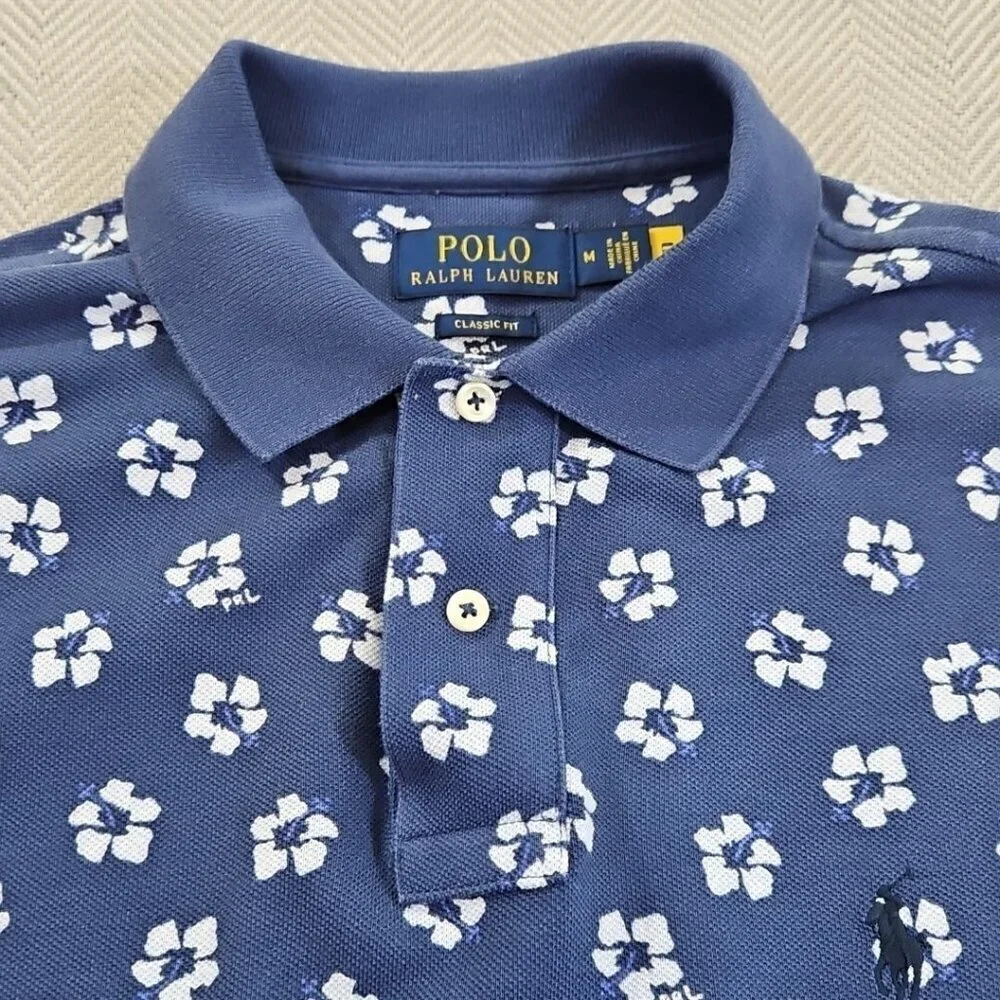 Polo‎ Ralph Lauren Classic Fit PRL Polo Shirt Men's Medium Blue Floral EUC LN