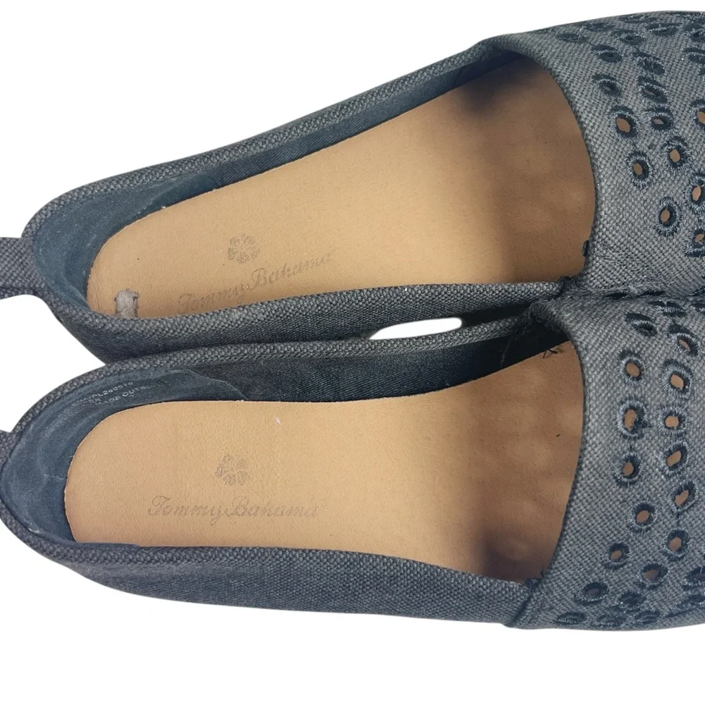 Tommy Bahama Selena Eyelet Espadrille Flats in Black and Tan Sz 7.5 EUC Summer