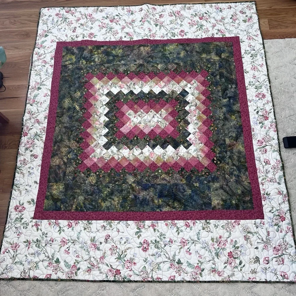 Vintage Patchwork Handmade Floral Lap Throw Quilt 56 X 66 Personalized Jenny EUC
