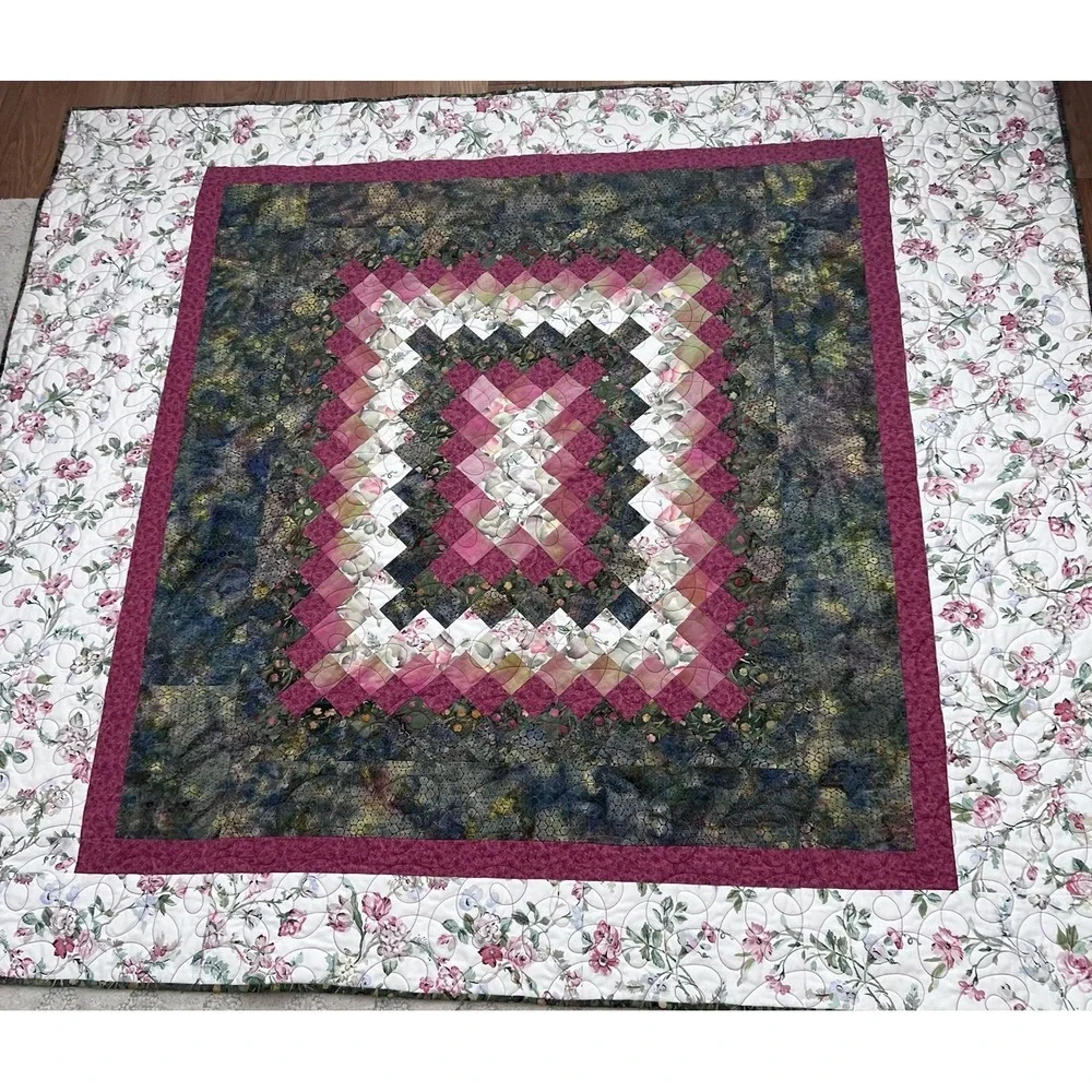 Vintage Patchwork Handmade Floral Lap Throw Quilt 56 X 66 Personalized Jenny EUC