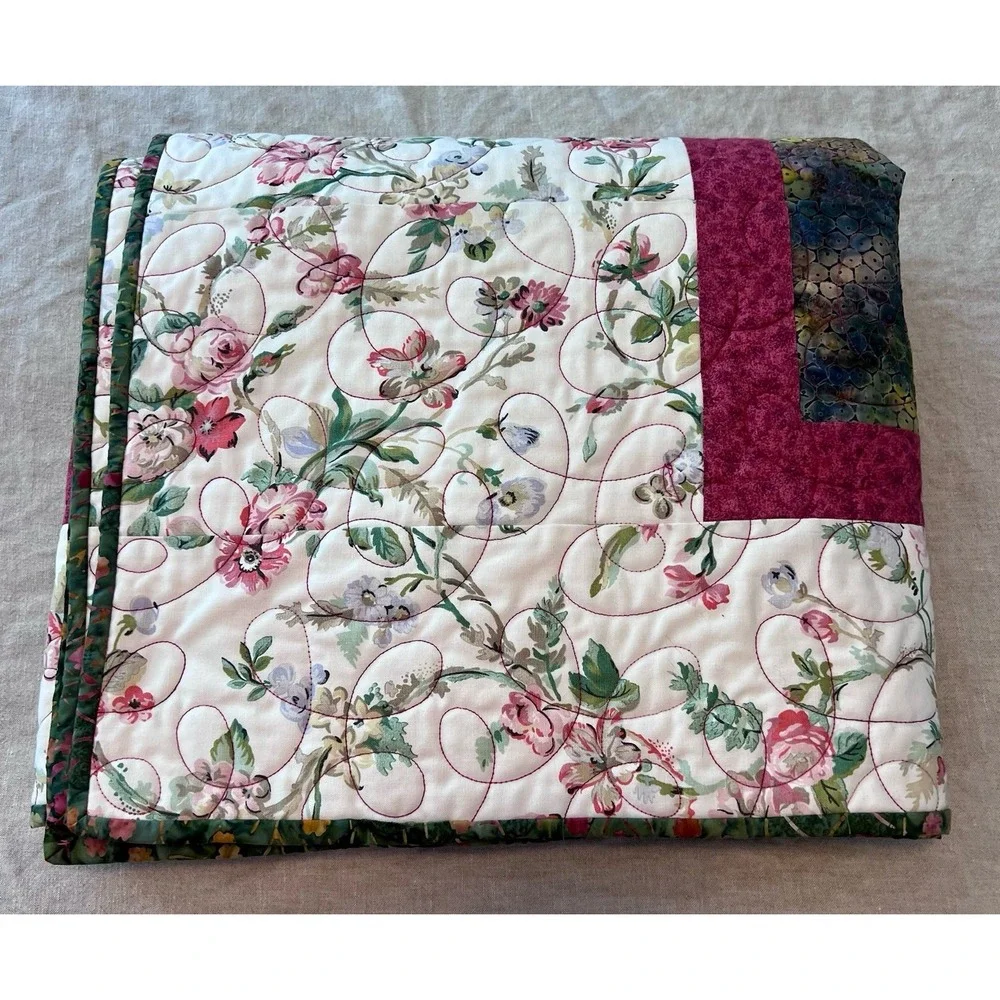 Vintage Patchwork Handmade Floral Lap Throw Quilt 56 X 66 Personalized Jenny EUC