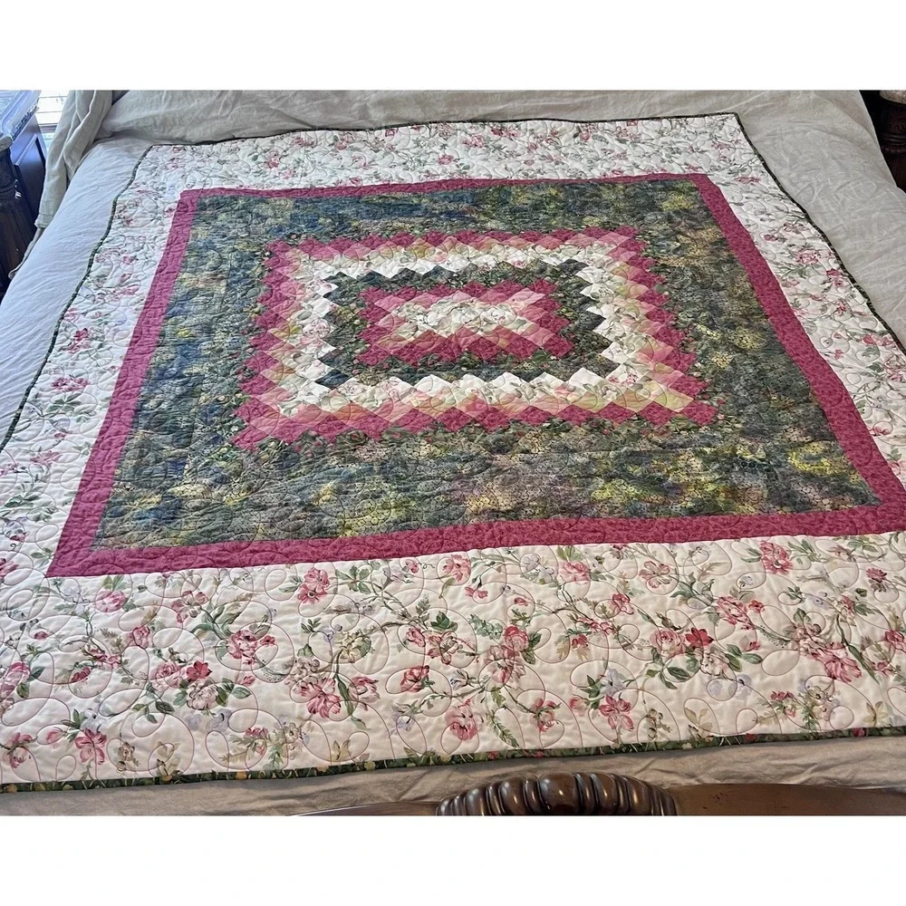 Vintage Patchwork Handmade Floral Lap Throw Quilt 56 X 66 Personalized Jenny EUC