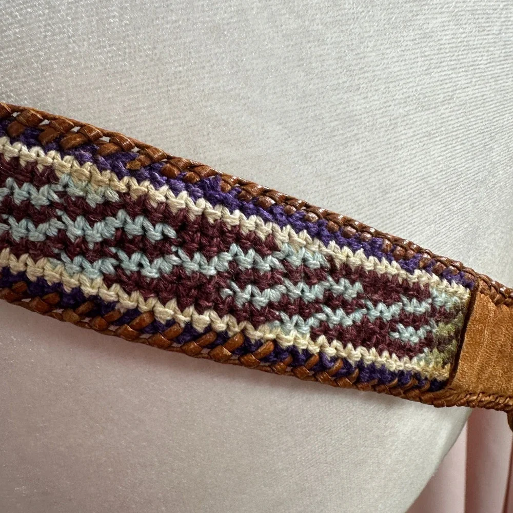 Woven Leather Belt Unisex 38 Brown Good‎ Boho Geometric Guatemala