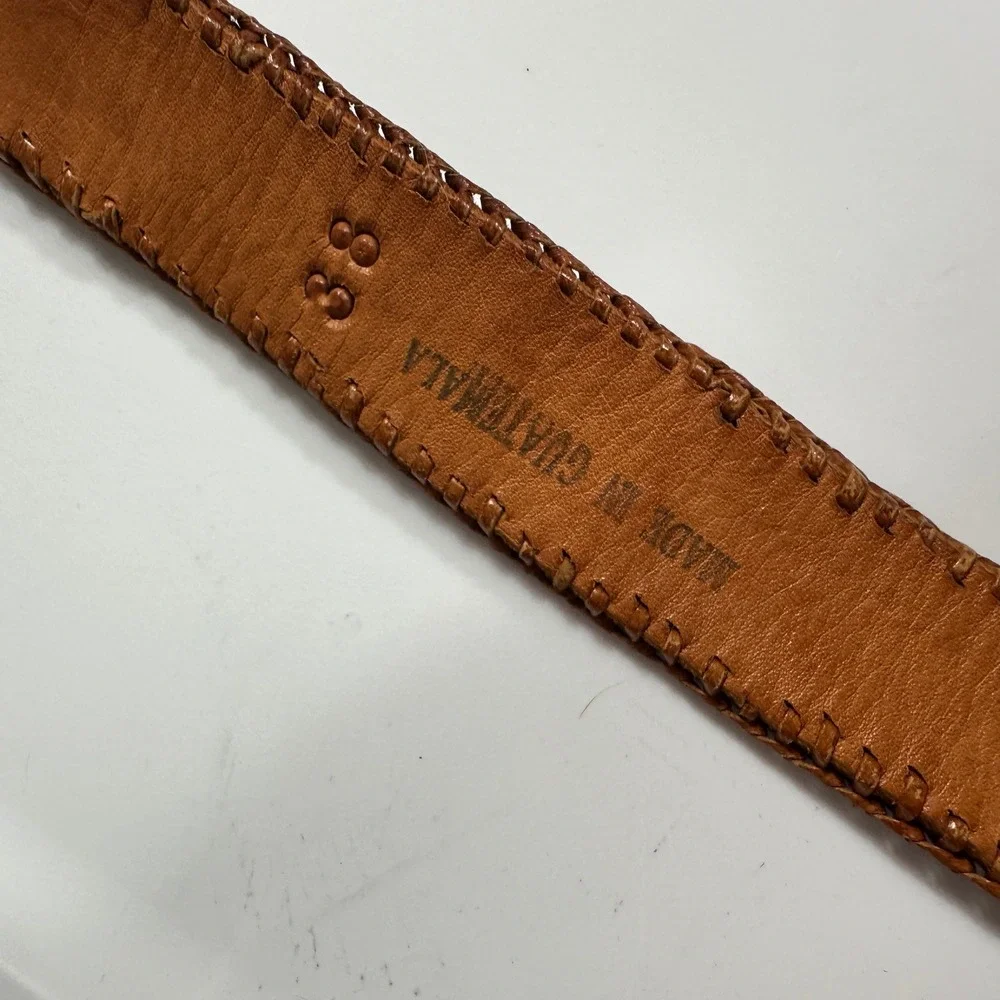 Woven Leather Belt Unisex 38 Brown Good‎ Boho Geometric Guatemala