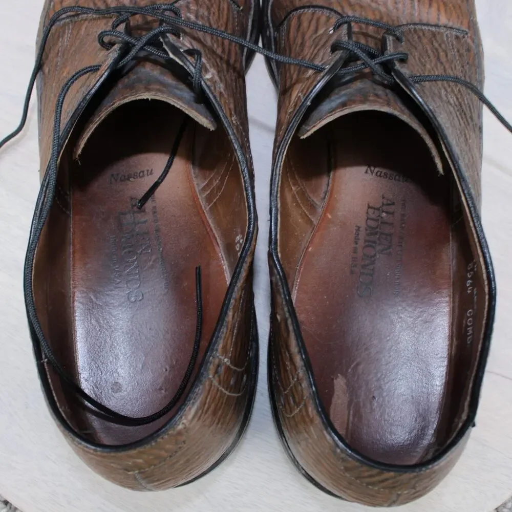 Allen Edmonds Nassau Sharkskin Mens 14 AAA Brown Leather Oxford Dress
