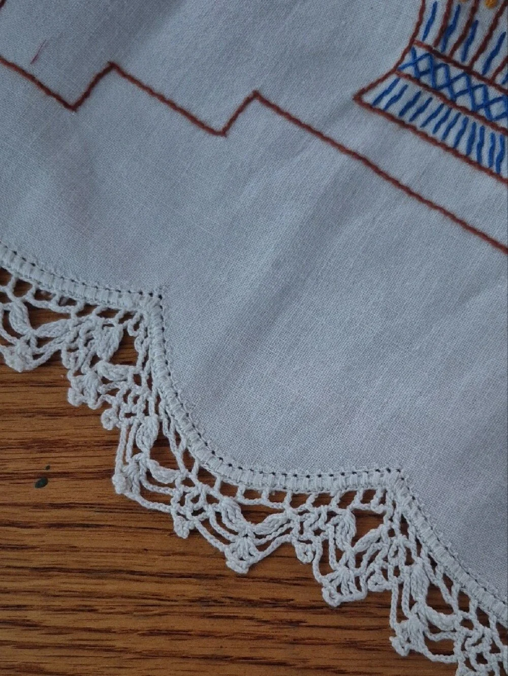 Embroidered Floral Basket Table Runner - White with Purple & Yellow