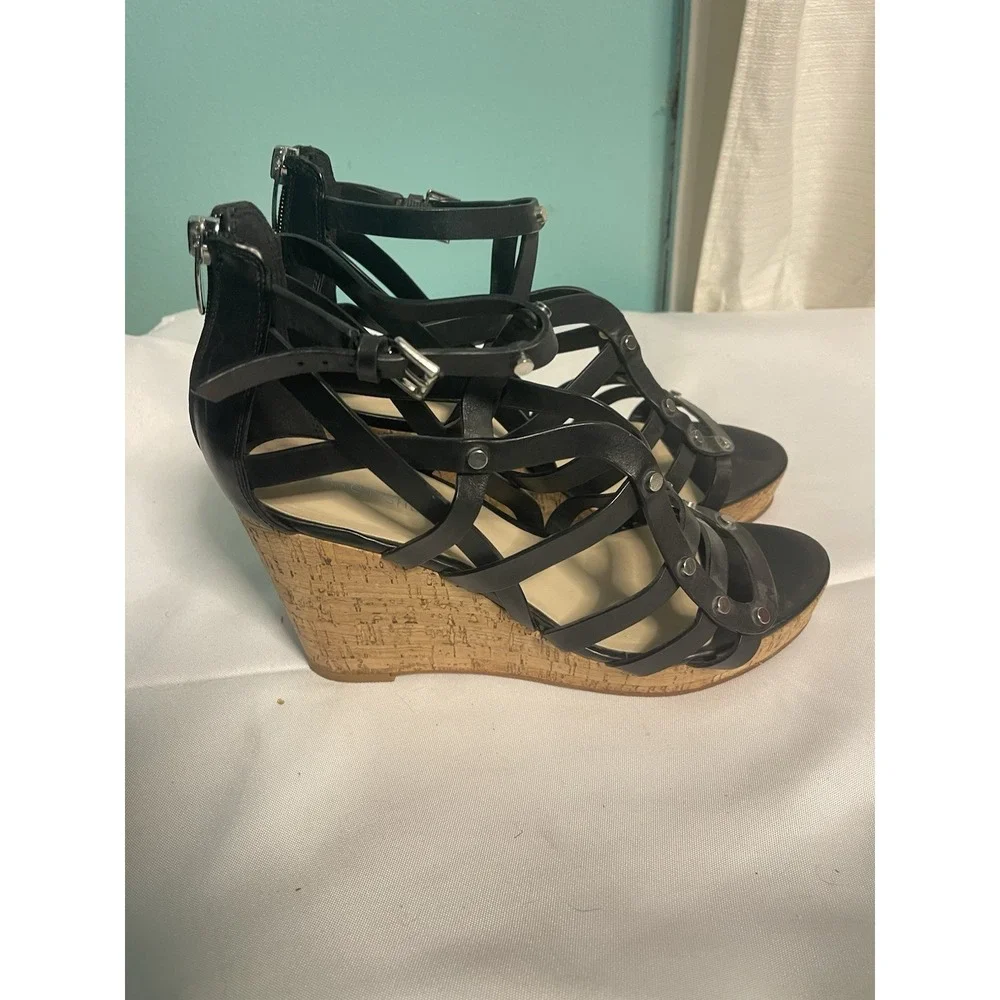 Marc Fisher Mfdallea Wedge‎ Sandals Espadrilles Shoes Weave Black Size 10 BinC