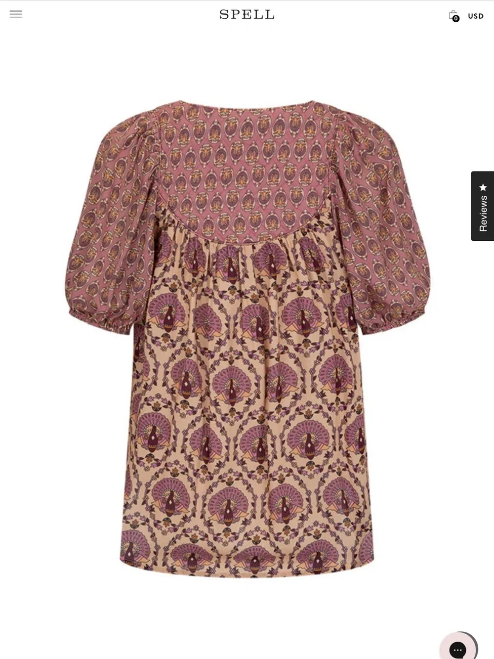 Spell Printed Peasant Blouse in Mauve and Cream