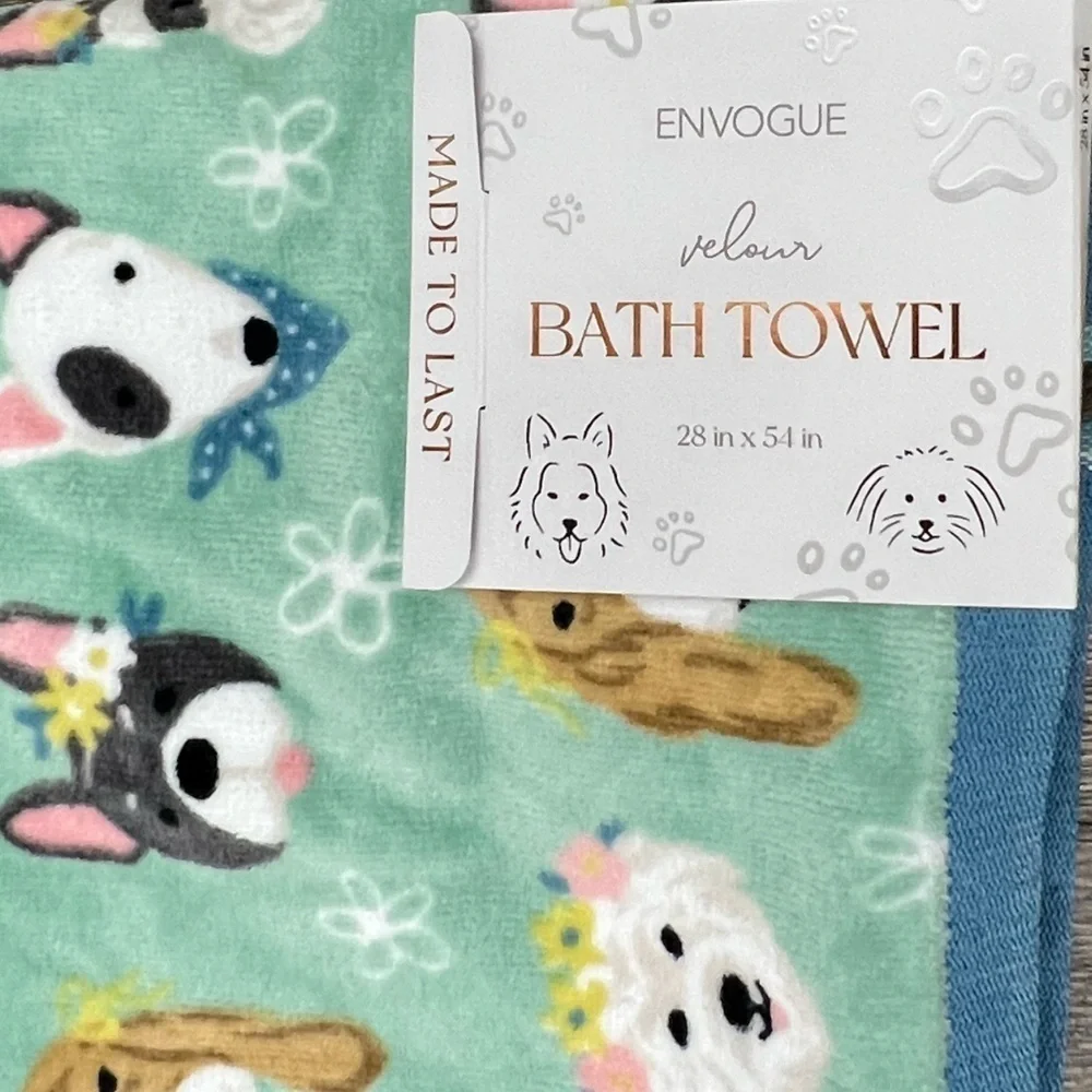 Envogue - ‘Dogs - mint bundle’ bath towel set. NWT