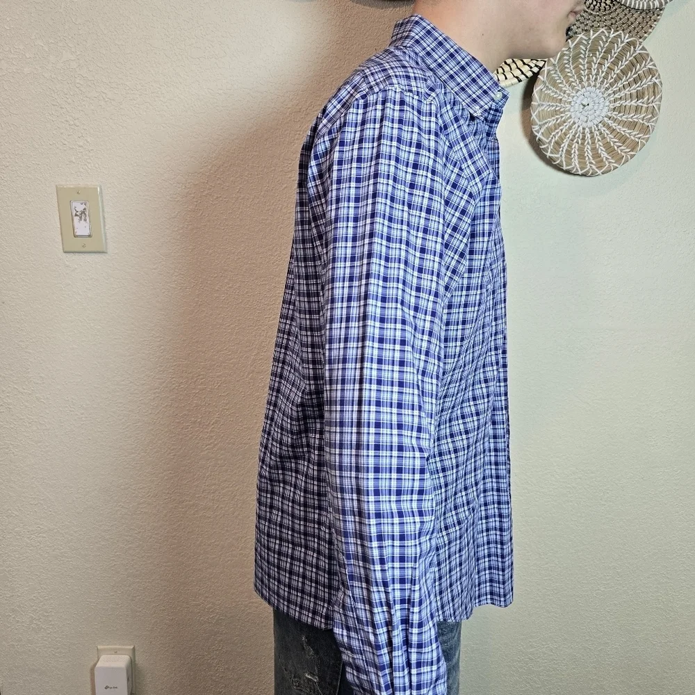 POLO RALPH LAUREN BLUE WHITE NAVY PLAID 💯 cotton Size Medium