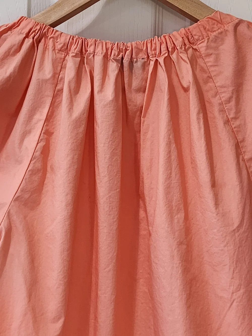 J.Crew Peach Cotton Blouse Short Sleeve Gathered Tie Neck Top Size Small