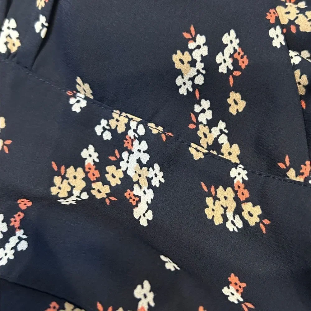 Abercrombie and Fitch Floral Navy Dress with high slit and smocked back small