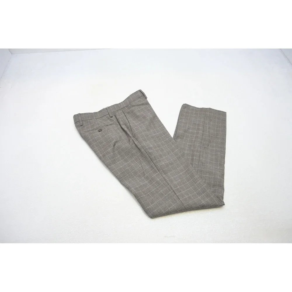 Banana Republic Dress Pants Mens 32x34 Grey Plaid Tailored Slim Fit Wool EUC