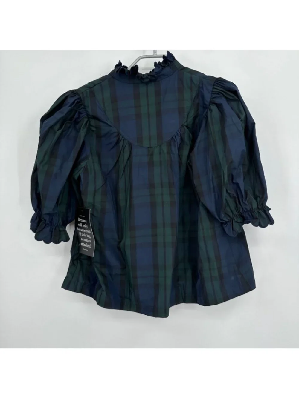 Pomander Place by Tuckernuck Blackwatch Plaid Selena Blouse sz M Puff Sleeve
