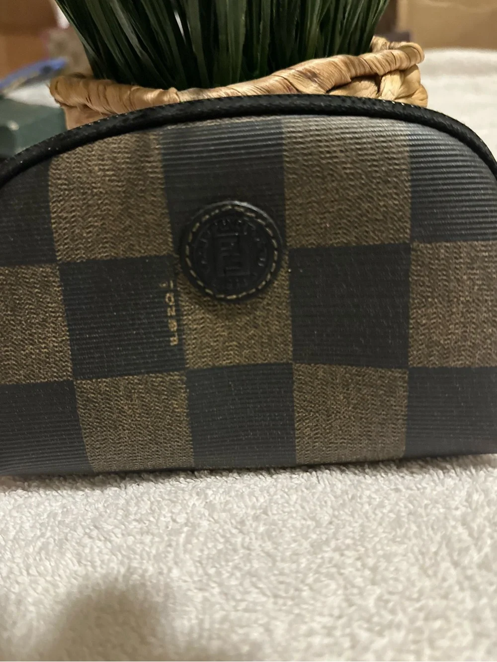 Vintage Fendi Pequin Check Cosmetic Pouch | Brown & Black Zip Case