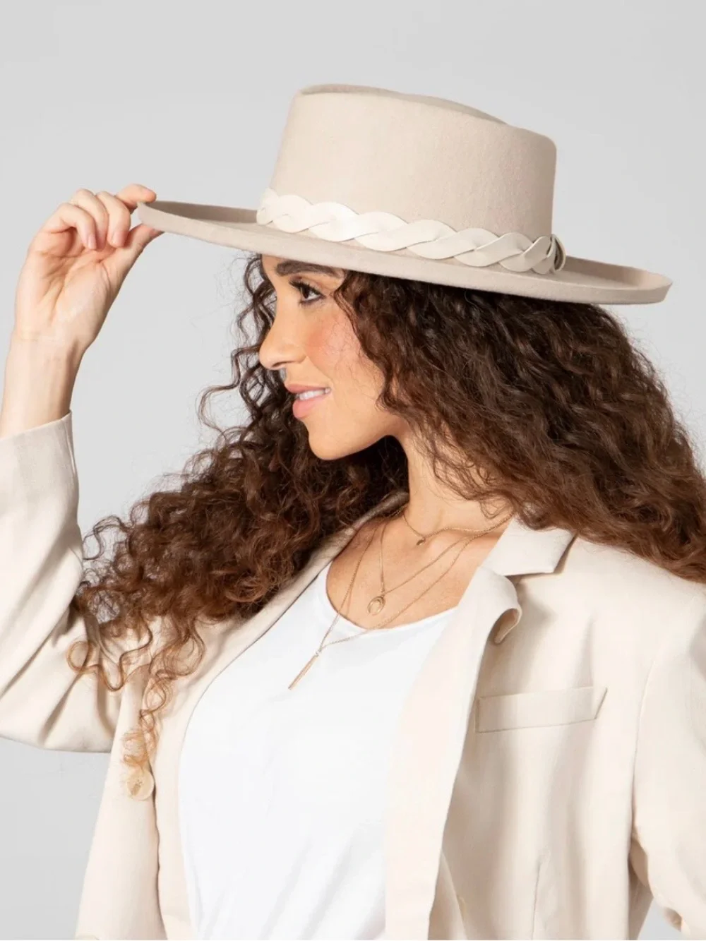 NWT San Diego Hat Company Womens One Size Beige Wool Felt Adjustable Fedora Hat