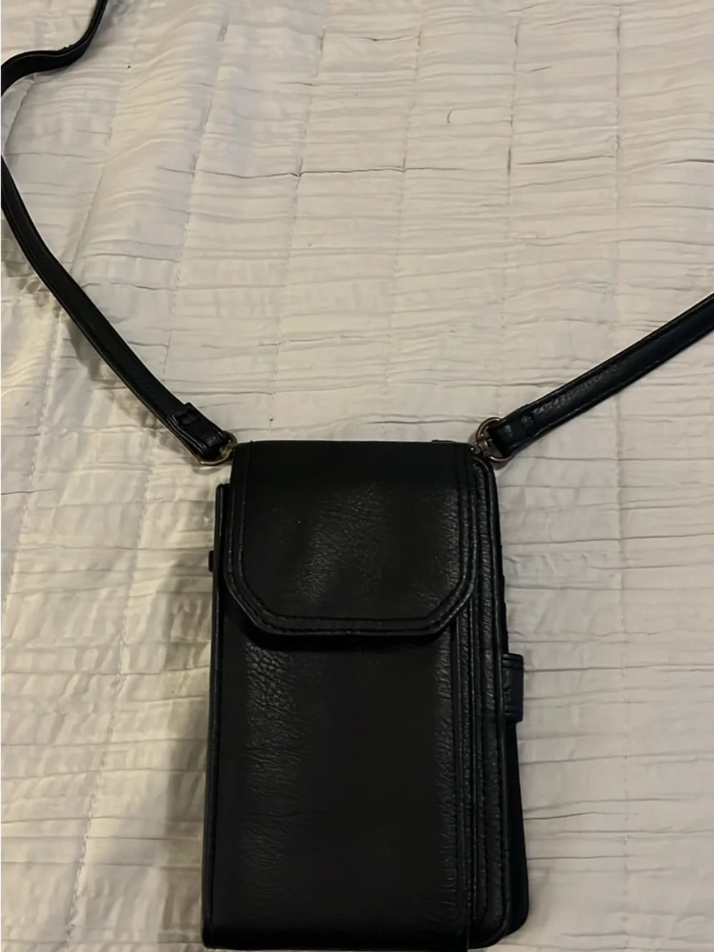 Black Leather Crossbody Phone Bag - Unbranded