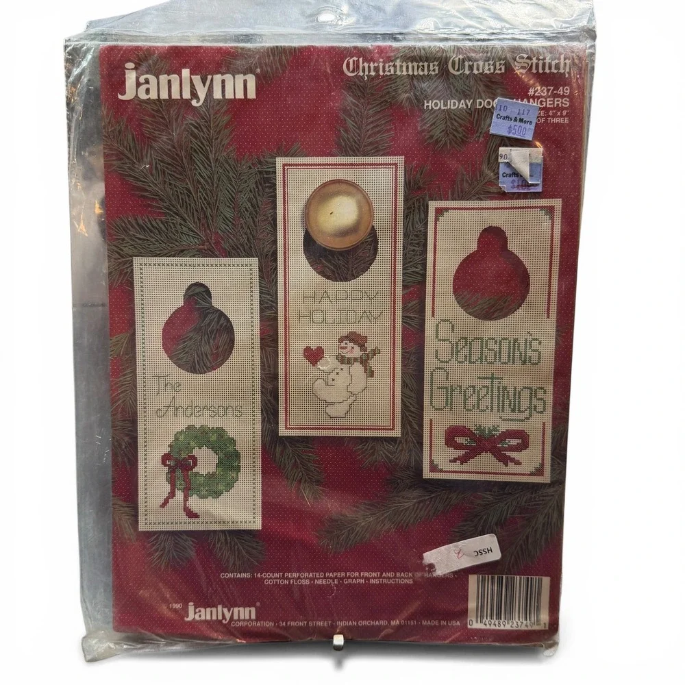 Janlynn Holiday Door Hangers Christmas Cross Stitch Kit 237-49 Set‎ of 3 New VTG