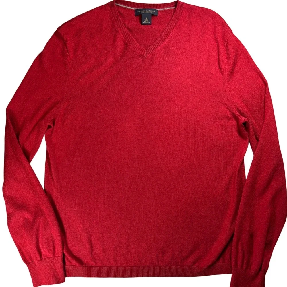Banana Republic Mens Red Silk Cashmere‎ Blend V-Neck Sweater Size M