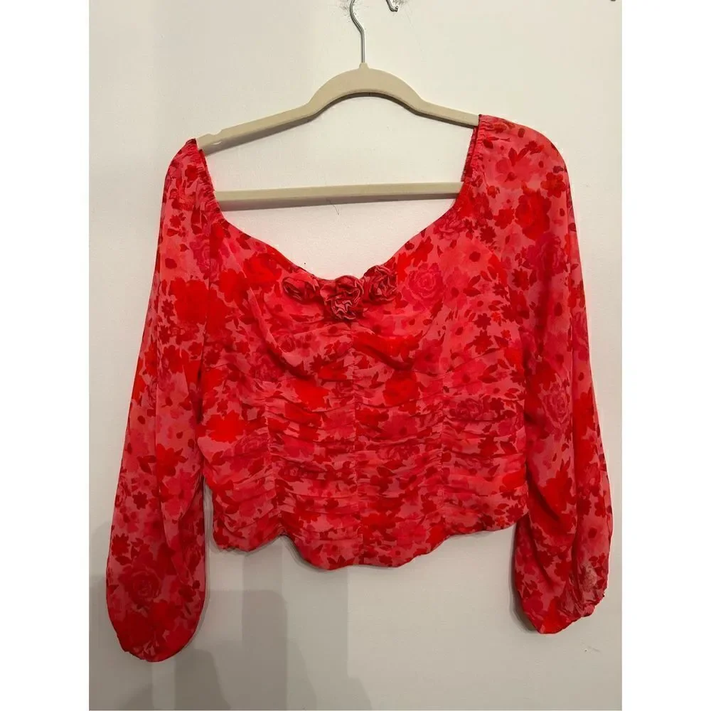 Free People Oh Lala Top Pink & Roses large