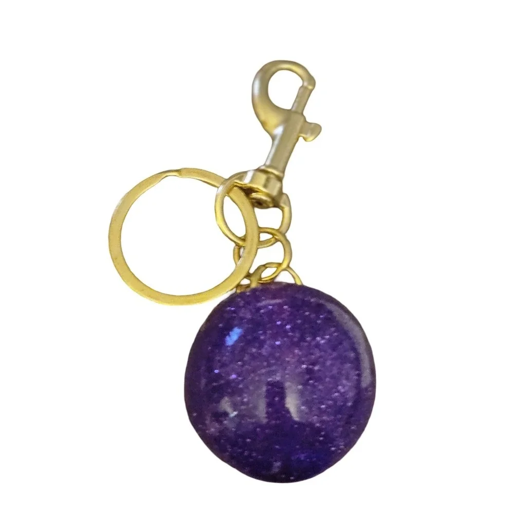 Purple Glitter Resin Apple Charm Gold Tone Leaf Fruit Pendant Accessory