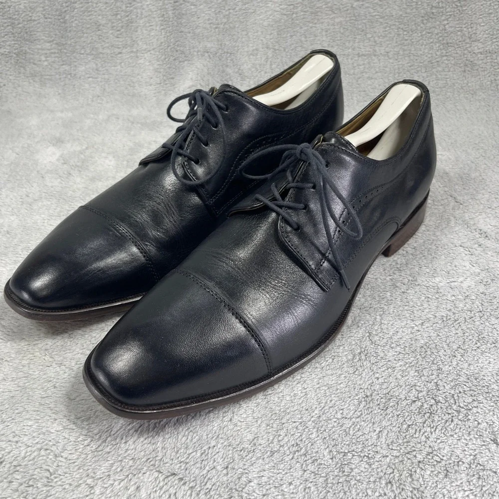 Johnston & Murphy Dress Shoes Mens 11 Black Leather Cap Toe Derby Lace Up
