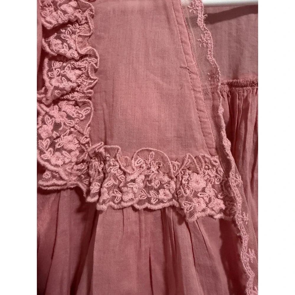 Free People Luna Top Mauve Glow Lace V-Neck Blouse Cropped‎ Women's Size Small