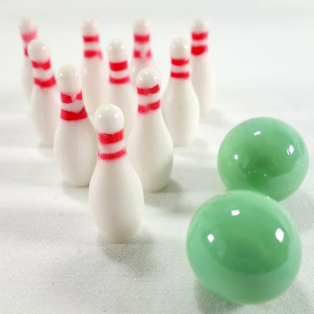 Mini Bowling Set For Desk Or Tabletop Fun Includes 10‎ Pins & 2 Green Balls