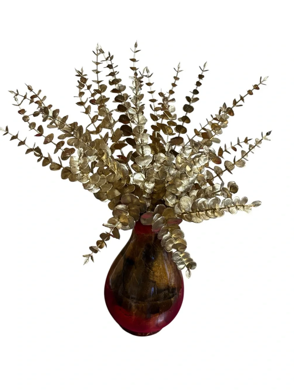 Gold Eucalyptus Stems in Brown and Gold Decorative Vase - Home Accents.