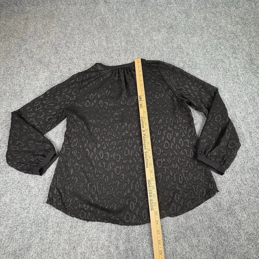 Banana Republic Blouse LP Sheer Black Burnout Leopard Button Y2K Goth Chic Indie