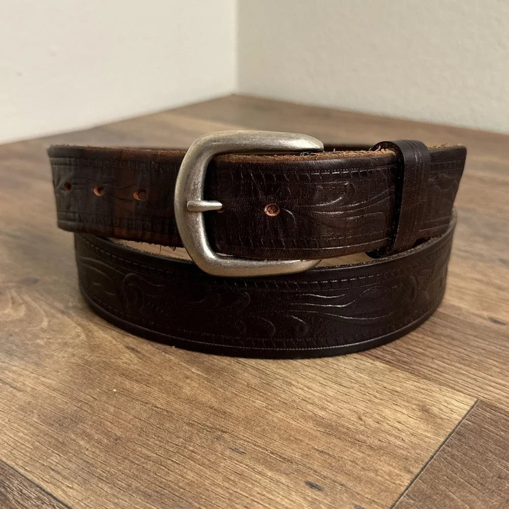 Vintage Schaefer Western Tooled Leather‎ Belt Brown Mens Size 40 Made in USA
