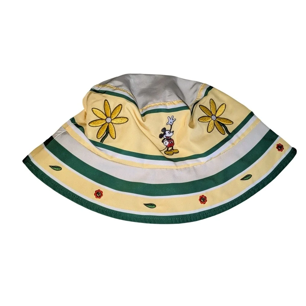 Disney Mickey Mouse Bucket Hat Yellow Floral Ladybug‎ Print One Size NWT