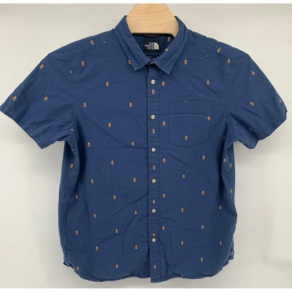The North Face Mens XL Blue Campfire Short Sleeve Button Down Shirt