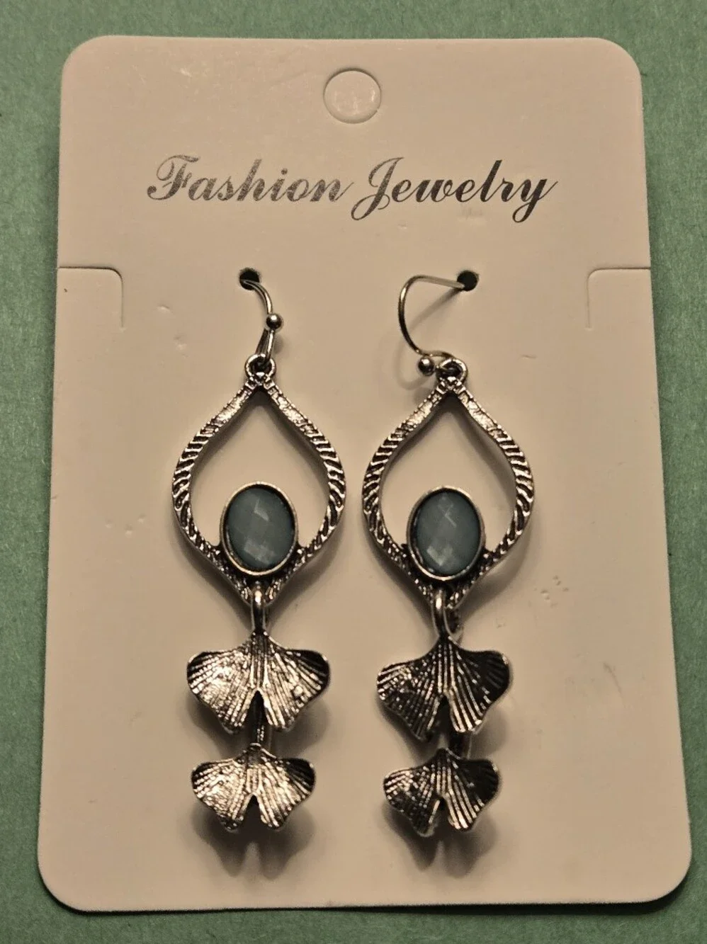Water Drop Ginkgo Leaf Alloy Long Pendant Earrings Resin Gemstone